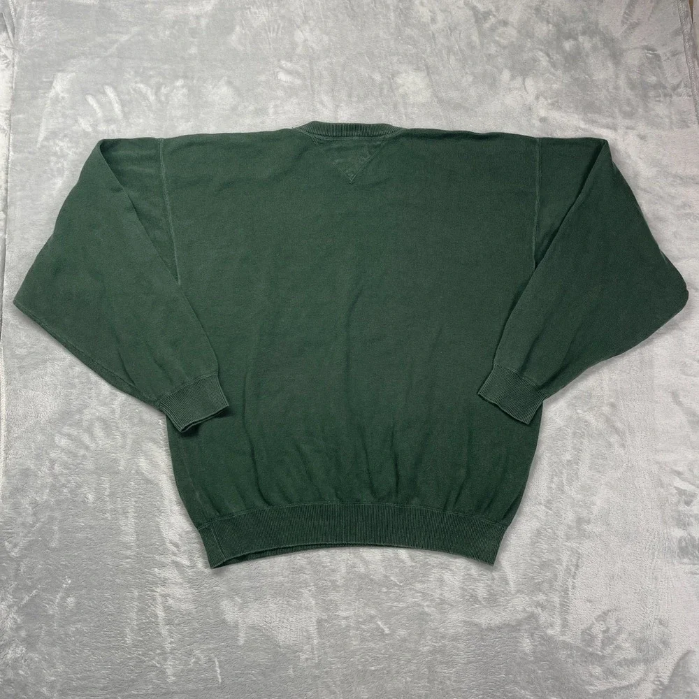Vintage Tommy Hilfiger Sweater Mens Medium Green Lion Crest Logo Knit Crew Neck